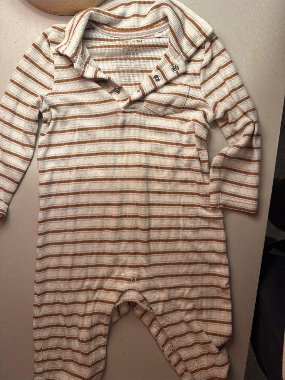 Angel Dear Cream and Brown Striped Long-Sleeve One-Piece
